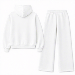 Unisex <b>White</b> Hooded <b>Tracksuit</b> Set Full Zipper Sweatshirt Pants Solid Color Casual Wear Autumn Season 100% Cotton Regular Fit - Product Image 2