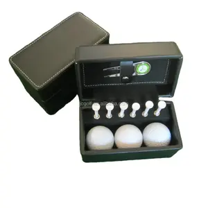 अनुकूलित क्लासिक चमड़े के बॉक्स गोल्फ बॉल डिवोट टूल और टी गोल्फ उपहार सेट