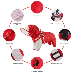 เสื้อแจ็คเก็ตสุนัขสำหรับลูกสุนัข แบบสี่ขา กันลม มีฮู้ดถอดได้ สำหรับกิจกรรมกลางแจ้ง ชั้นเดียว ใส่ได้ทุกฤดู สไตล์ลำลอง - Product Image 4