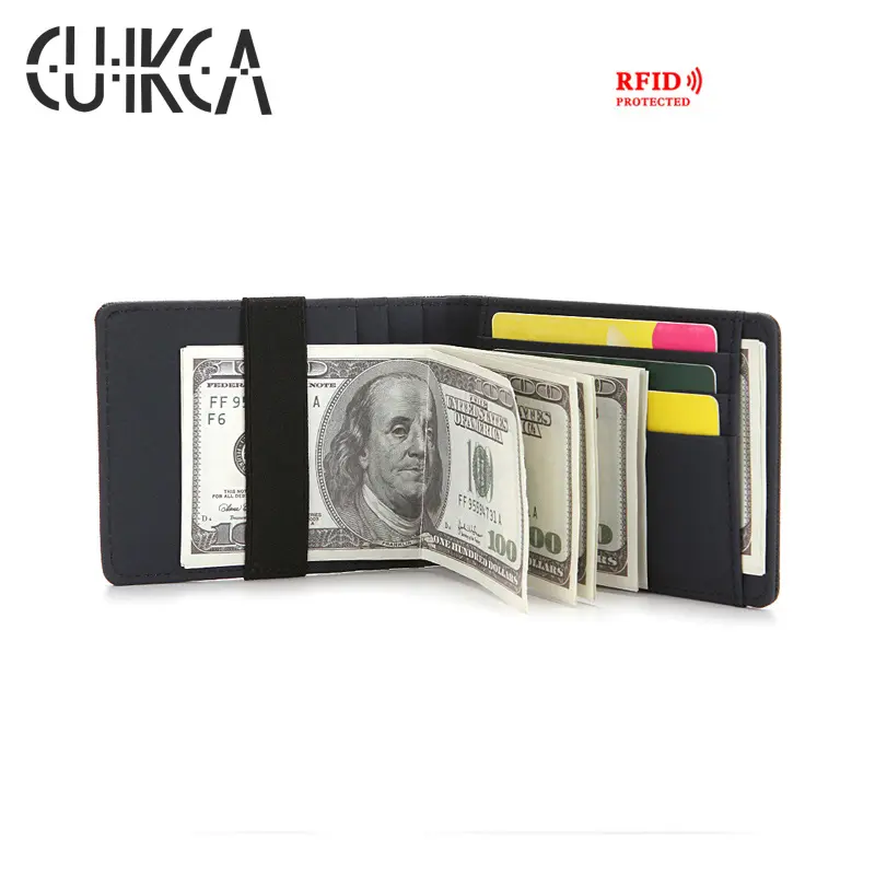 CUIKCA Women Men RFID Wallet Purse Simple Wallet Elastic Band Money Clips Slim Leather Wallet Business ID Credit Card Cases