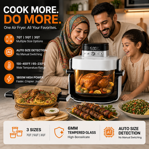 Friteuse à air numérique en verre 6-en-1 1800W 7QT 6.6L, bol en verre borosilicate sans PFAS, PTFE, BPA, certifiée CE, OEM, ODM, vente en gros B2B - Product Image 1