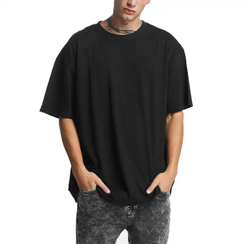 DiFan Wholesale Clothing Plain Raglan Sleeve Oversized Blank Hip Hop Long Loose Mens Fashion Shirts Collar Longline T Shirt Men