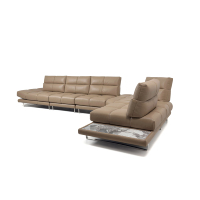 Minimalistisches Italienisches Beige Echtleder-Polstersofa L-förmiges Modulares Ecksofa mit Metallbeinen Luxus-Villa Wohnzimmer