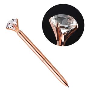 Logotipo personalizado pluma de diamante de diamantes de oro rosa de cristal regalo de boda, recuerdo de la pluma - Product Image 1
