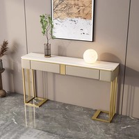 Table console moderne de luxe légère avec plateau en marbre miroir et structure métallique pour salon, villa, appartement, mobilier de maison, garantie 5 ans