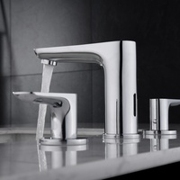 Keran Wastafel Kamar Mandi Modern Chrome Brushed Single Hole Deck Mount, Kuningan Solid, Dua Gagang, Katup Keramik