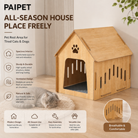 PAIPET Maison moderne en bois massif pour chat et chien avec découpe en forme de patte, ventilation, tapis matelassé intérieur toutes saisons