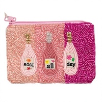 Porte-monnaie perlé motif Rose All Day, fermeture éclair, fait main, style créatif, rose, accessoire pour femme