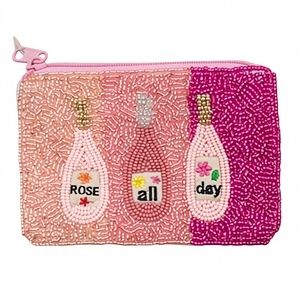 Beaded Coin <b>Purse</b> Rose All Day Pattern Zipper Closure Handmade Creative Style <b>Pink</b> Women's Accessory - Product Image 1