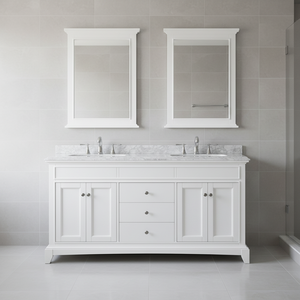 Meuble-lavabo autoportant en bois massif de style ferme moderne avec vasque en céramique, surface résistante à l'eau et facile à nettoyer, miroir inclus - Product Image 3