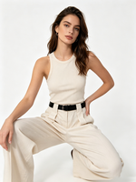Pantalon plissé taille haute pour femme, coupe large, avec ceinture assortie – Élégant, décontracté et idéal pour le bureau – Nouvelle collection très prisée