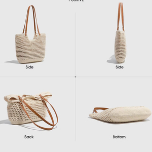 Borsa a Rete da Spiaggia Estiva all'Ingrosso Beige Personalizzata Borsa a Tracolla in Maglia Lavorata a Maglia con Cinghia in Pelle - Product Image 2