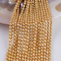 Perles d'eau douce en forme de riz, teintées or, de 2,8 à 3,2 mm, de 3 à 3,5 mm, de 3,5 à 4 mm, pour la fabrication de bijoux