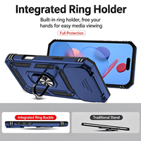 Coque de protection antichoc en PC mat avec fenêtre et anneau support pour iPhone 14/15/16/17 Pro Max