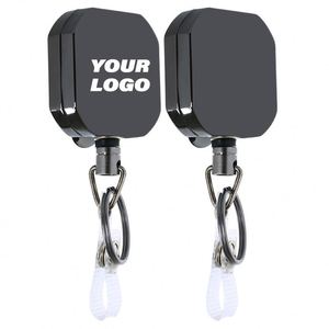 Heavy Duty Retractable Reel Square Metal <b>Id</b> Badge <b>Holder</b> With Belt Clip Camping Key Ring for Name Card Keychain - Product Image 1