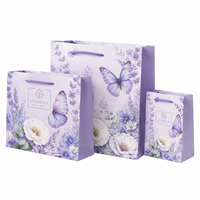 Sac en papier kraft personnalisé de luxe, motif floral papillon violet, recyclable, écologique, avec estampage à chaud doré et logo personnalisé