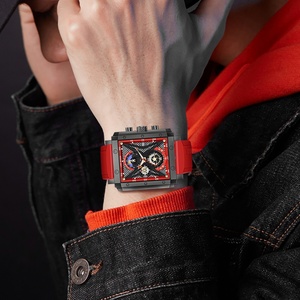 Lige 8965 Luxury Red Fashionable Quartz Watch Rubber Strap Moon Phase 24H Display <b>Chronograph</b> Leisure <b>Automatic</b> Concept Watch - Product Image 6