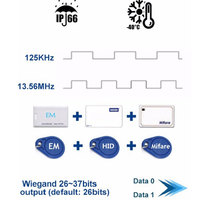 Harga Pabrik Pembaca RFID Dual Frekuensi 125KHz 13.56MHz Tahan Air IP66 Pembaca Kartu IC Proximity Wiegand Bahan ABS Eksternal