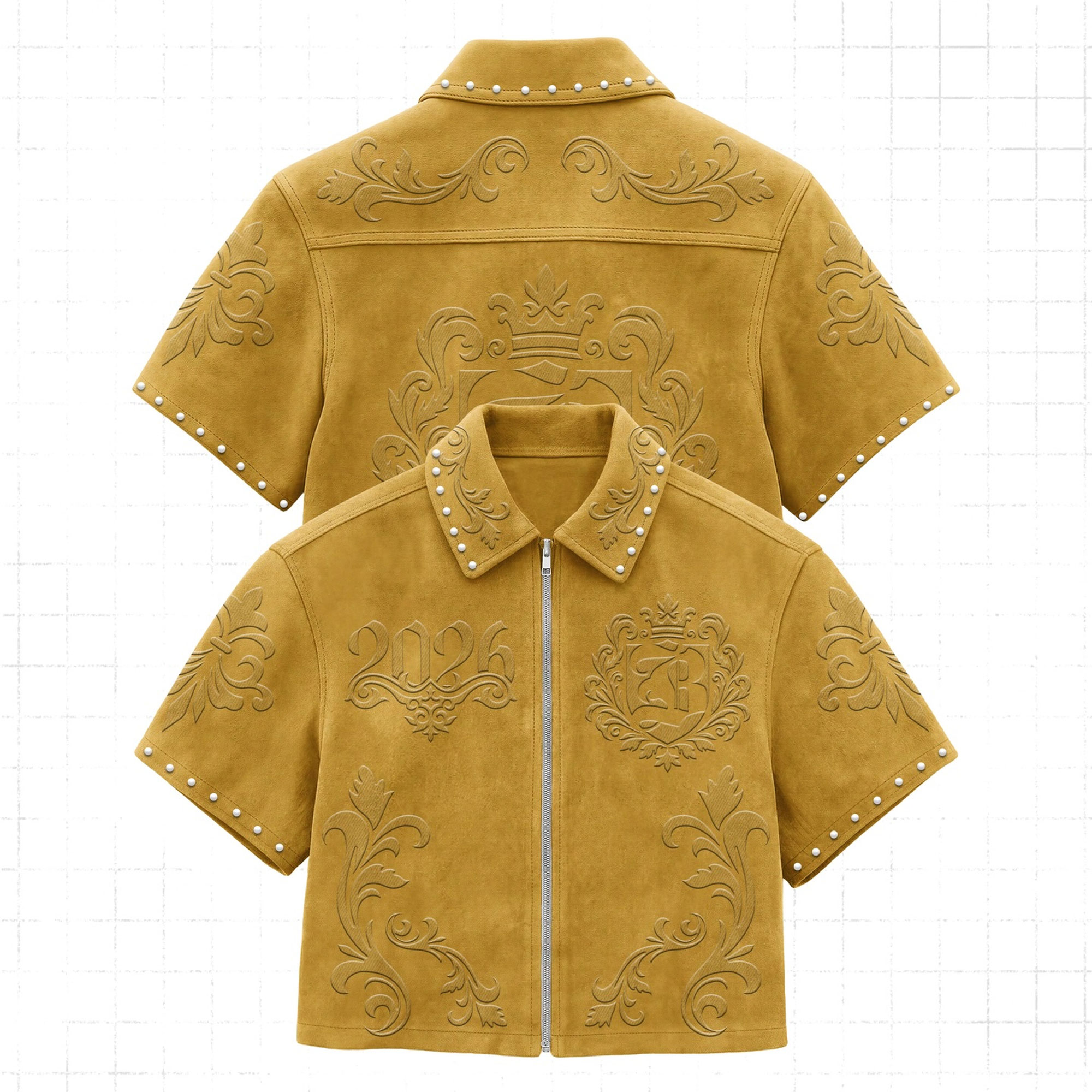 Suede Shirts - Oversized 3D Embroidery Men's T-Shirt