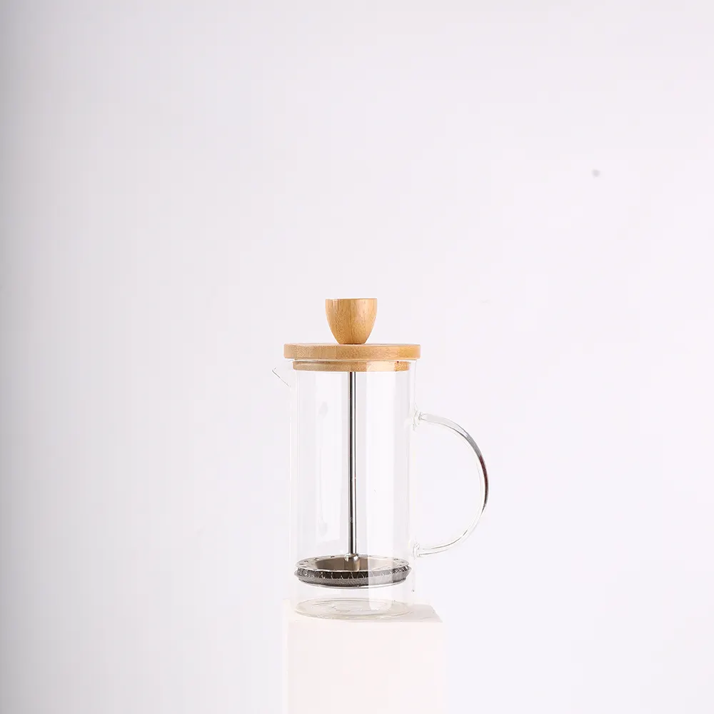 Barra de vidro borosilicate, conjunto de café e chá tampa de bambu prensa francesa