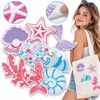 En gros Patch brodé thermocollant et à coudre Sirène, Coquillage, Étoile de mer, Vague, Corail, Queue de sirène, thème Océan