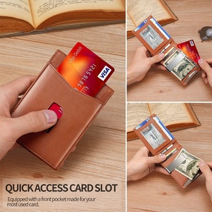 For Boshiho Factory Men's Bifold <b>Wallet</b> Cowhide Leather RFID Card <b>Holder</b> with Money Clip Short Open Closure & Anti-Theft Feature - Product Image 4