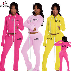 Setelan pakaian santai kustom musim gugur setelan dua potong beludru modis ritsleting ganda bertudung setelan olahraga wanita pelari <span class=keywords><strong>Set</strong></span> pakaian wanita - Product Image 1