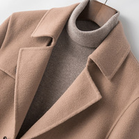 Mantel Wol Pria Warna Camel Kancing Satu Baris Kerah Notch Panjang Selutut Musim Dingin Bisnis Klasik Ramah Lingkungan Bahan Bernapas