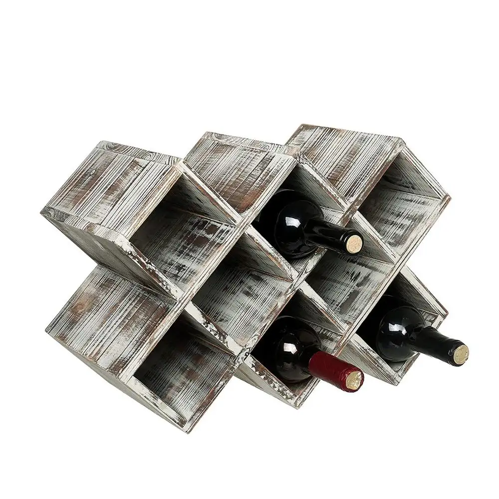 2020ใหม่ไฟฉายโบราณไม้ชั้นวางไวน์การออกแบบทางเรขาคณิตแปดขวดกล่องเก็บบนเคาน์เตอร์
