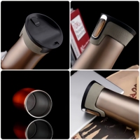 Tasse de voyage à café thermique sous vide en acier inoxydable Loop tasse à café en or avec couvercle anti-éclaboussures pour boissons chaudes/froides