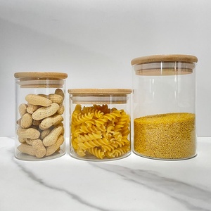 <b>Clear</b> Glass Canister Air Tight Food Storage <b>Containers</b> with Natural Bamboo Wooden Lid Kitchen Canister Glass Jars Bottles - Product Image 1