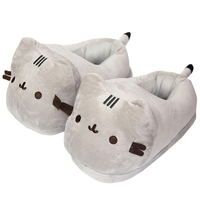 Pantoufles d'hiver chaudes pour femmes, motif chat de dessin animé mignon, en peluche, à talon fermé, pour la maison