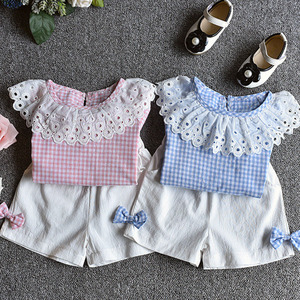 Bear Leader 2022, nuevos conjuntos de 2 uds para niñas, ropa informal para niñas, Tops a cuadros y pantalones cortos con lazo, trajes de verano para niñas, conjuntos de ropa para niñas - Product Image 2