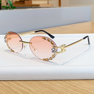 <b>Rhinestone</b> Embellished Frameless <b>Sunglasses</b> For Women UV400 Protection PC Lens Type 3 Sunshades - Product Image 4