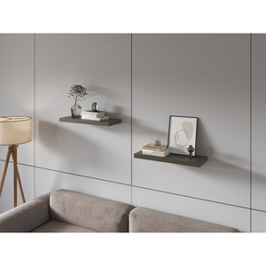 Iva <b>Floating</b> Shelf In Melamine Smokey Oak X2 Wall Display Shelves - Product Image 1