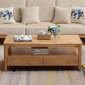 Solid Wood Coffee <b>Table</b> Natural Color Modern Living Room <b>Side</b> <b>Table</b> With Storage <b>Drawer</b> - Product Image 1