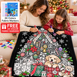 Manta de felpa personalizada para colorear árboles de Navidad, DIY con 24 marcadores de colores, manta de franela suave para grafiti, para la temporada de invierno - Product Image 1