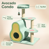 Arbre à chat en forme d'avocat avec nid douillet et poteaux à gratter, mobilier pour animaux de compagnie personnalisé OEM ODM