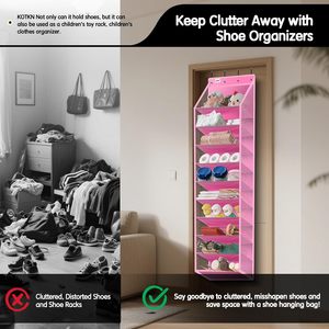 Over The Door Shoe Organizer 10 Tier Pink Hanging Rack For 20 Pairs Behind Door Storage - Product Image 6