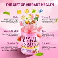 Gummies personnalisées à la biotine saveur fraise – Complément vitaminique pour adultes pour la beauté des cheveux, de la peau et des ongles – Flacon de 60 unités