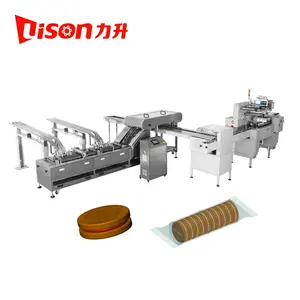 Automatic cream biscuit sandwich machine with on-edge wrapping machine