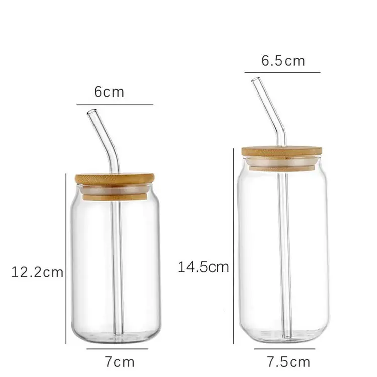 Einfaches Design Bierdose Glas verdickter Glas becher mit Bambus deckel Transparenter Wasser becher 350ml