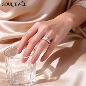 Anillos Apilables de Plata de Ley S925 con Corte Marquesa, Souljewel, Color D, VVS, Moissanita Grande, Chapado en Rodio de Lujo, Combinación para Boda - Product Image 5