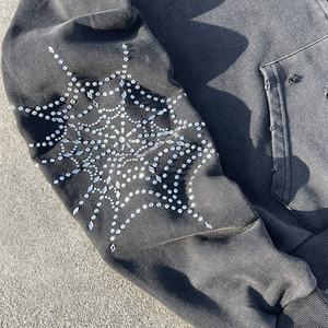 Streetwear French Terry Boxy Zipper <b>Hoodie</b> Distressed Heavyweight Oversized <b>Hoodie</b> Designer Rhinestone Acid Wash <b>Zip</b> <b>Up</b> <b>Hoodie</b> - Product Image 4