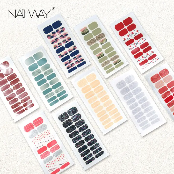 Factory Price Eco-friendly Instant 2D DIY Self Adhesive Sticker Full Nail Wraps Polish Strips