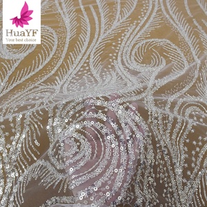 Di lusso <span class=keywords><strong>bianco</strong></span> perline di pizzo da sposa tessuti in <span class=keywords><strong>Tulle</strong></span> con paillettes lucide per abito stile europeo HY1961 - Product Image 2