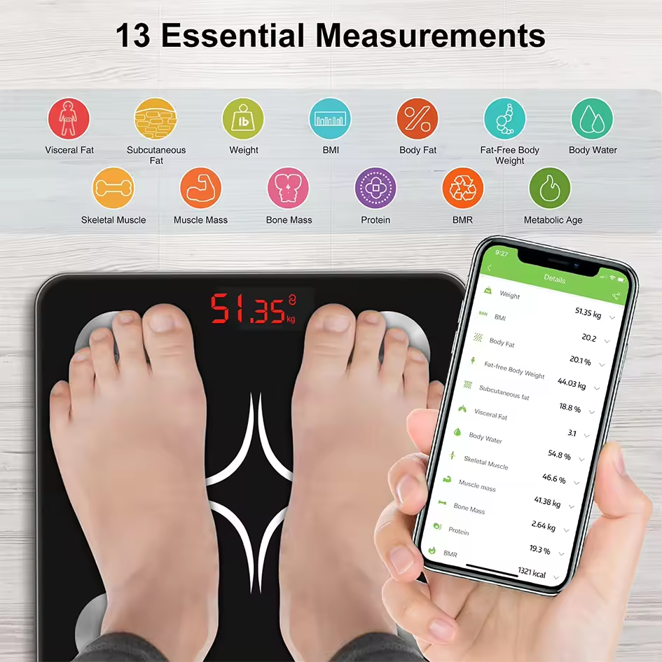SIEBELLA SBT-10002U Smart Body Fat Scale - App Connected, BIA Technology, LED Display