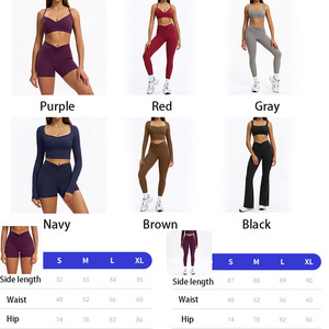 Ensemble de yoga personnalisé EnovStars pour <span class=keywords><strong>femme</strong></span> : Soutien-gorge de sport, haut court à manches longues, short, leggings, pantalon évasé, pantalon taille haute froncé pour le sport et l'entraînement - Product Image 2