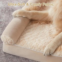 Lit pour chien lavable pour chien âgé, sommeil confortable, imperméable, lit-canapé doux pour animaux de compagnie avec housse amovible, mousse alvéolée de soutien, beige