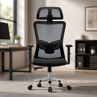Chaise de bureau ergonomique pivotante moderne avec dossier lombaire réglable en maille et appui-tête réglable